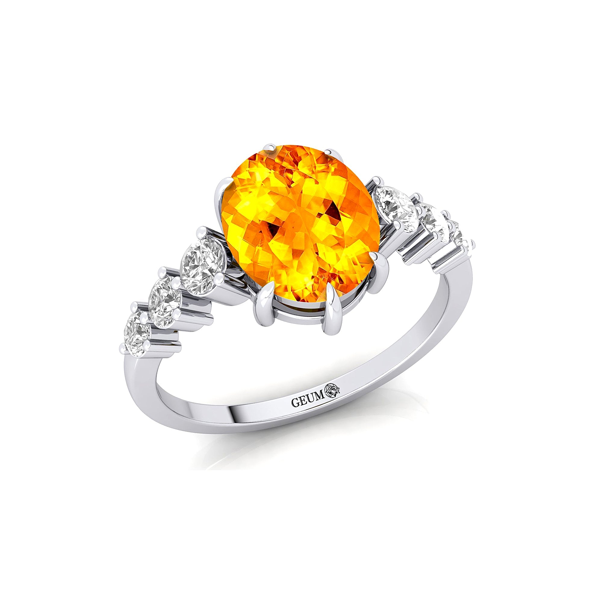 Oval Cut Citrine with Graduated Diamonds Ring - GeumJewels