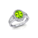 Solitaire Oval Peridot Split Shank Diamond Engagement Ring - GeumJewels