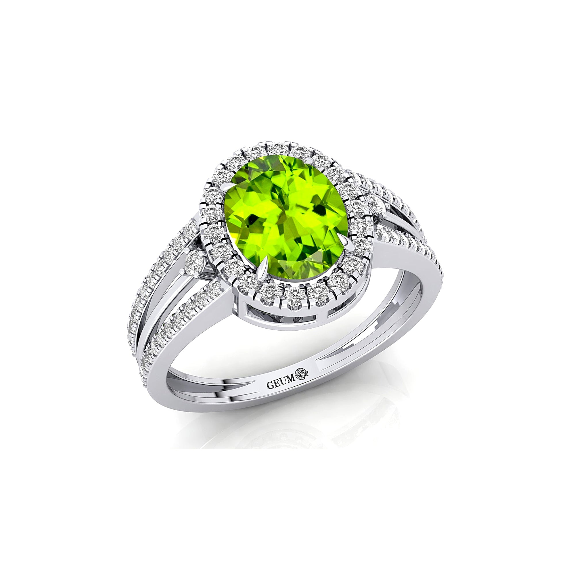 Solitaire Oval Peridot Split Shank Diamond Engagement Ring - GeumJewels