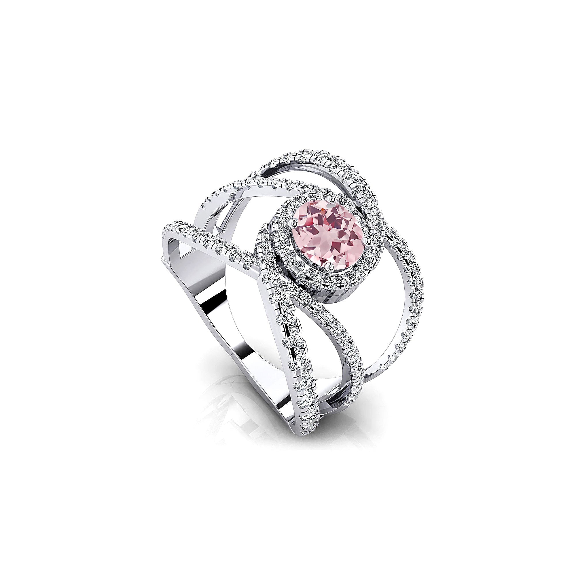 Solitaire Round Morganite Cocktail Diamond Ring - GeumJewels