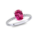 Long Cushion Pink Sapphire Thin Diamond Promise Ring - GeumJewels