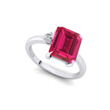 Emerald Shaped Pink Sapphire with 3mm Accent Solitaire Engagement Ring - GeumJewels