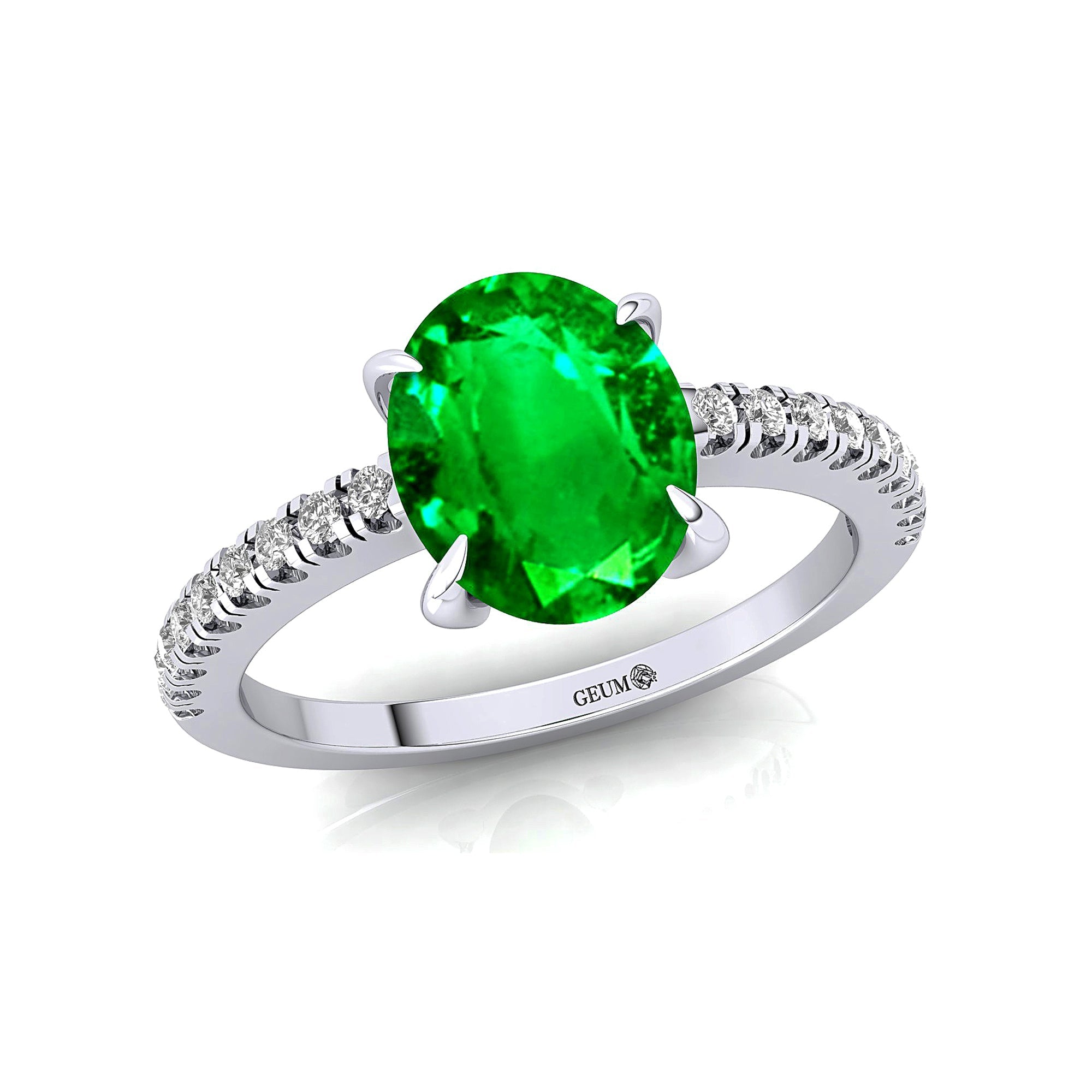 Oval Solitaire Emerald with Accent Diamonds Engagement Ring - GeumJewels
