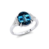 Trio Diamond Engagement Ring with Oval Cut London Blue Topaz - GeumJewels