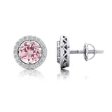 Round Solitaire Morganite Halo Diamond Stud Earrings - GeumJewels