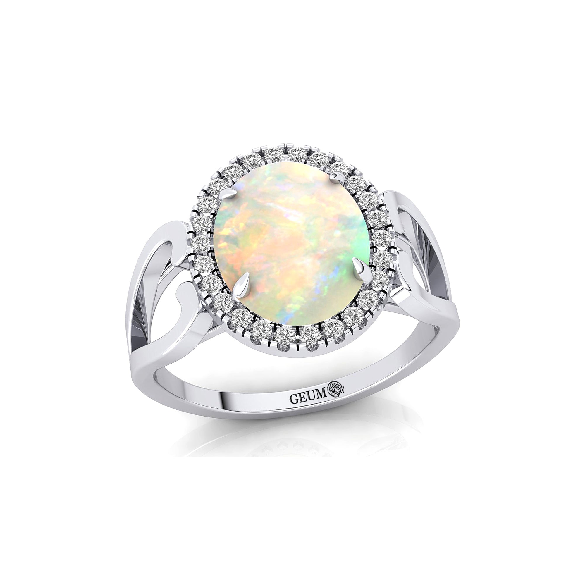 Vintage Love Inspired Oval Opal Halo Diamond Engagement Ring - GeumJewels