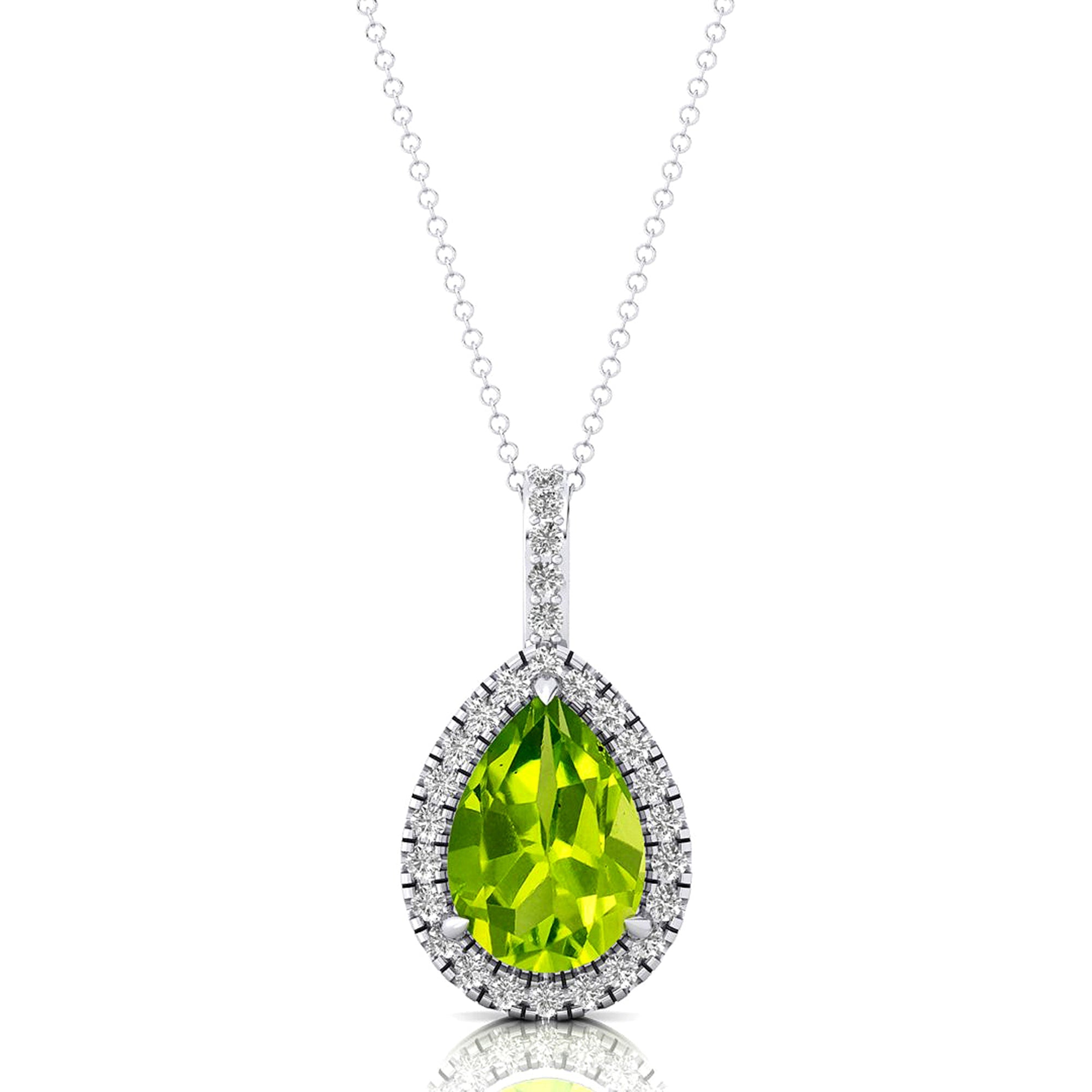 Peridot Teardrop Pendant with Diamond Halo - GeumJewels