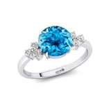 Trio Diamond Engagement Ring with Round Solitaire Swiss Blue Topaz - GeumJewels