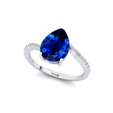 Twisted Up Down Band Pear Shaped Blue Sapphire Ring with Accent Diamonds - GeumJewels