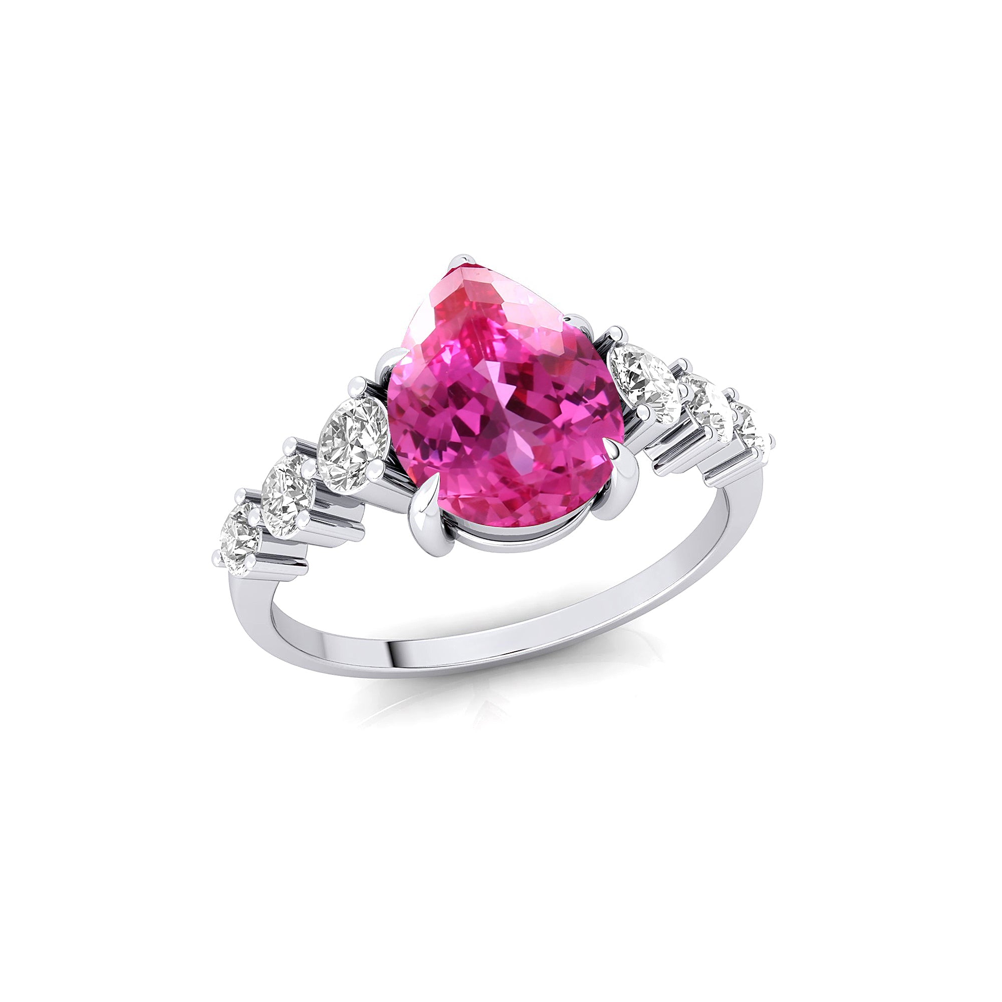 Pear Cut Pink Sapphire with Graduated Diamonds Ring - GeumJewels