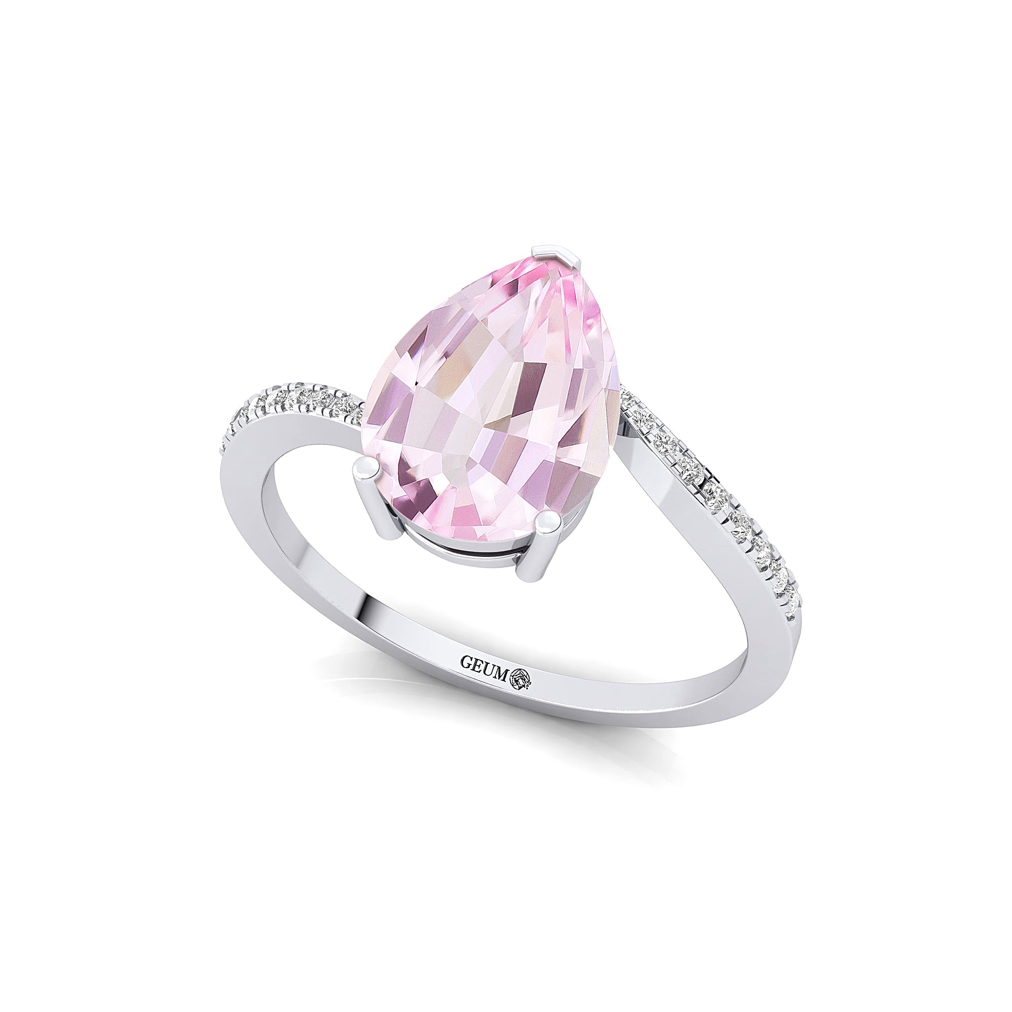Twisted Up Down Band Pear Shaped Morganite Ring with Accent Diamonds - GeumJewels