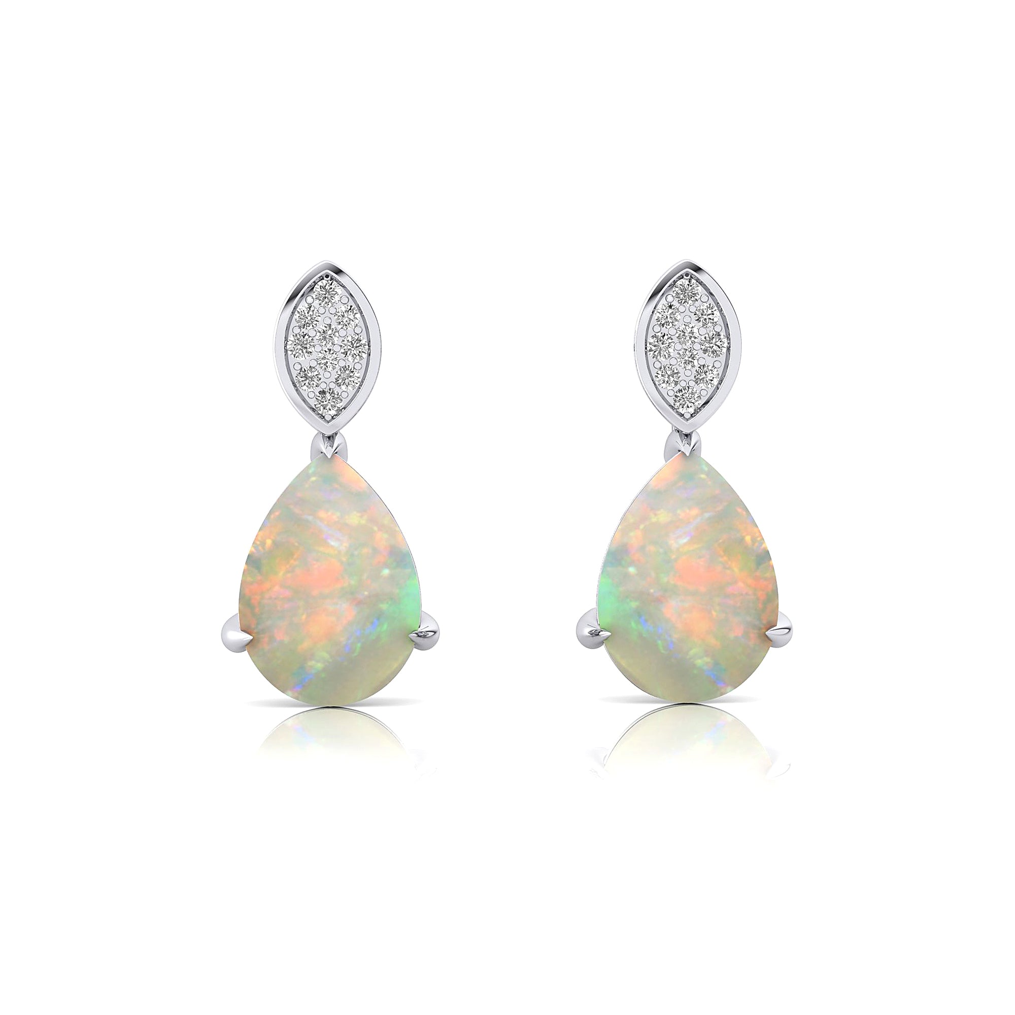 Illussion Set Diamond Earrings with Pear Cut Opal - GeumJewels