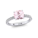 Morganite Square Cushion Under Halo Diamonds Thin Ring with Diamond Band - GeumJewels