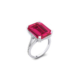 Emerald Cut Pink Sapphire Split Shank Engagement Ring with Diamonds - GeumJewels