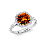 Halo Diamond Engagement Ring with Cushion Cut Citrine - GeumJewels
