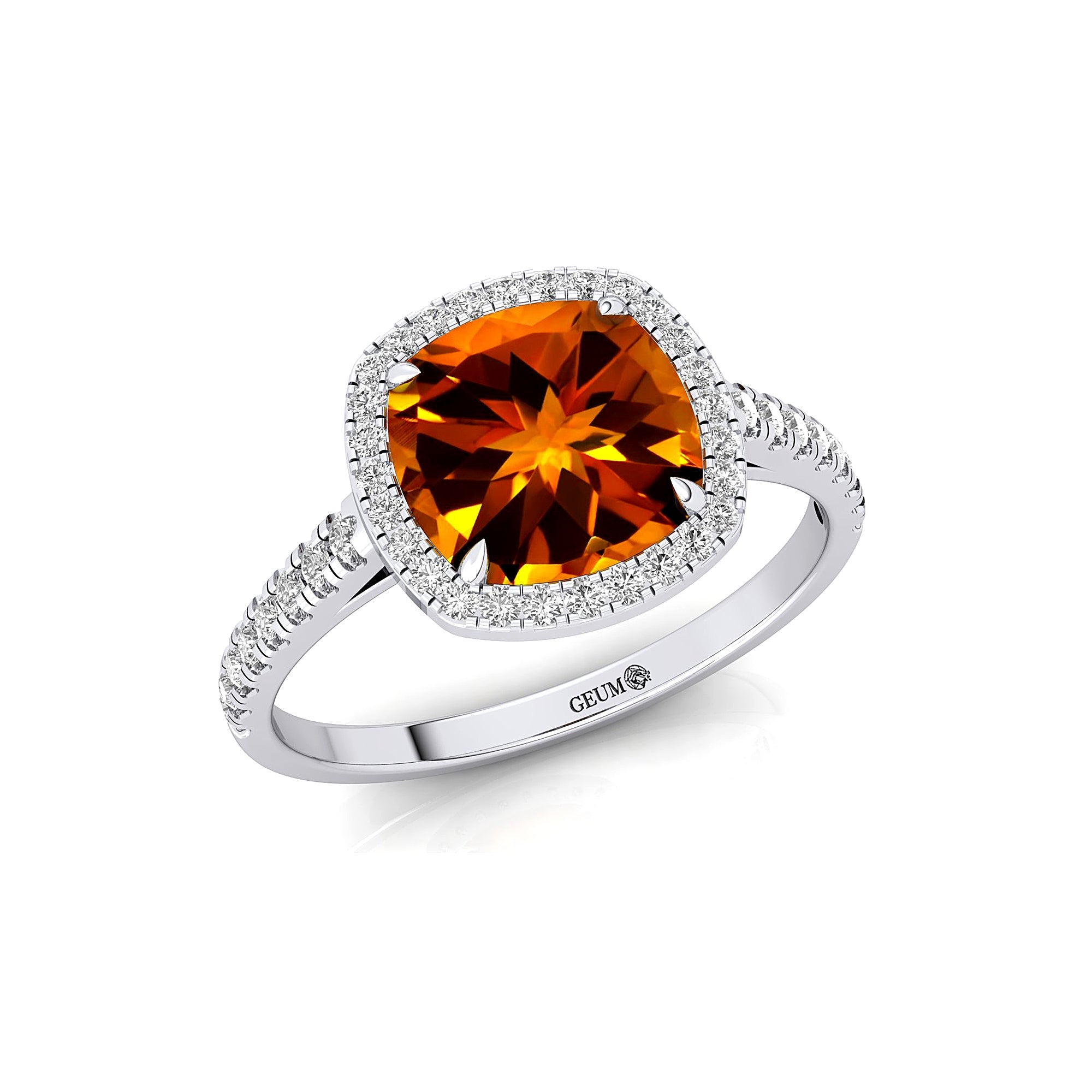 Halo Diamond Engagement Ring with Cushion Cut Citrine - GeumJewels