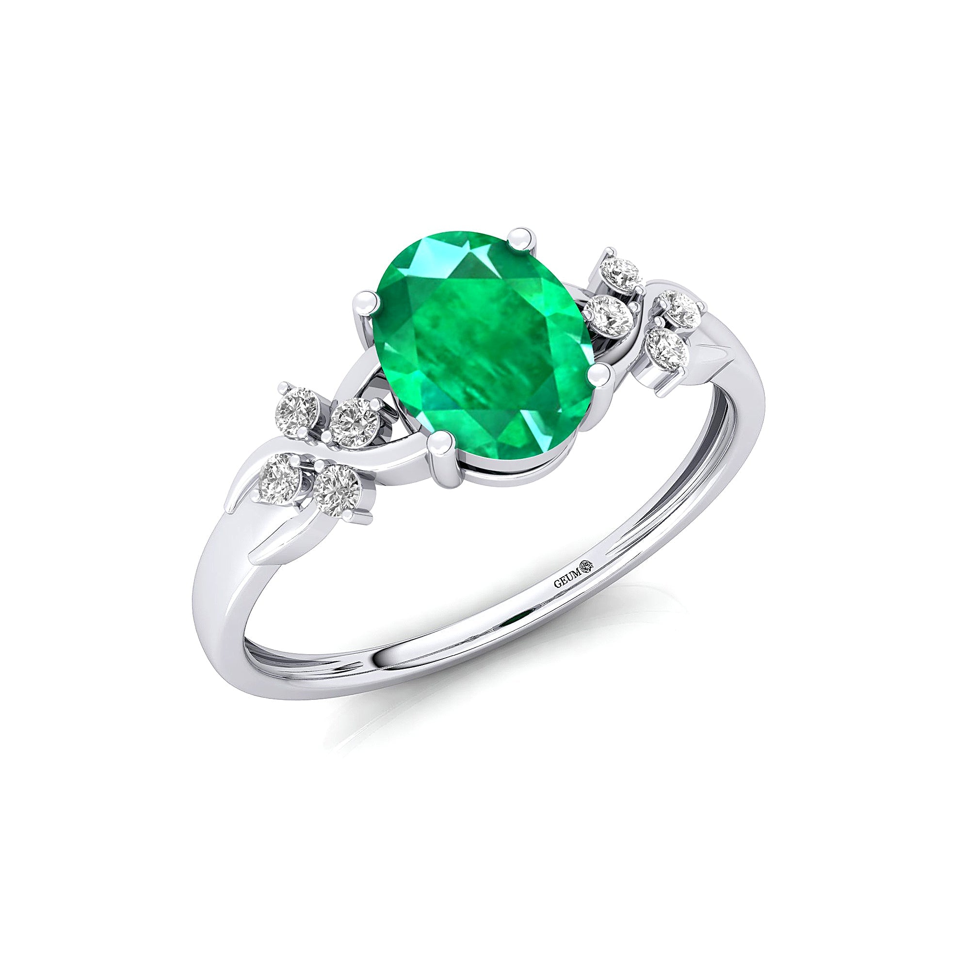 Criss Cross Diamond Ring with Oval Cut Emerald - GeumJewels