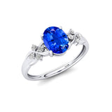 Criss Cross Diamond Ring with Oval Cut Blue Sapphire - GeumJewels