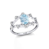 Flower Inspired Ring with Oval Shaped Aquamarine and Accent Diamonds - GeumJewels