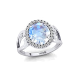 Vintage Love Inspired Oval Moonstone Halo Diamond Engagement Ring - GeumJewels