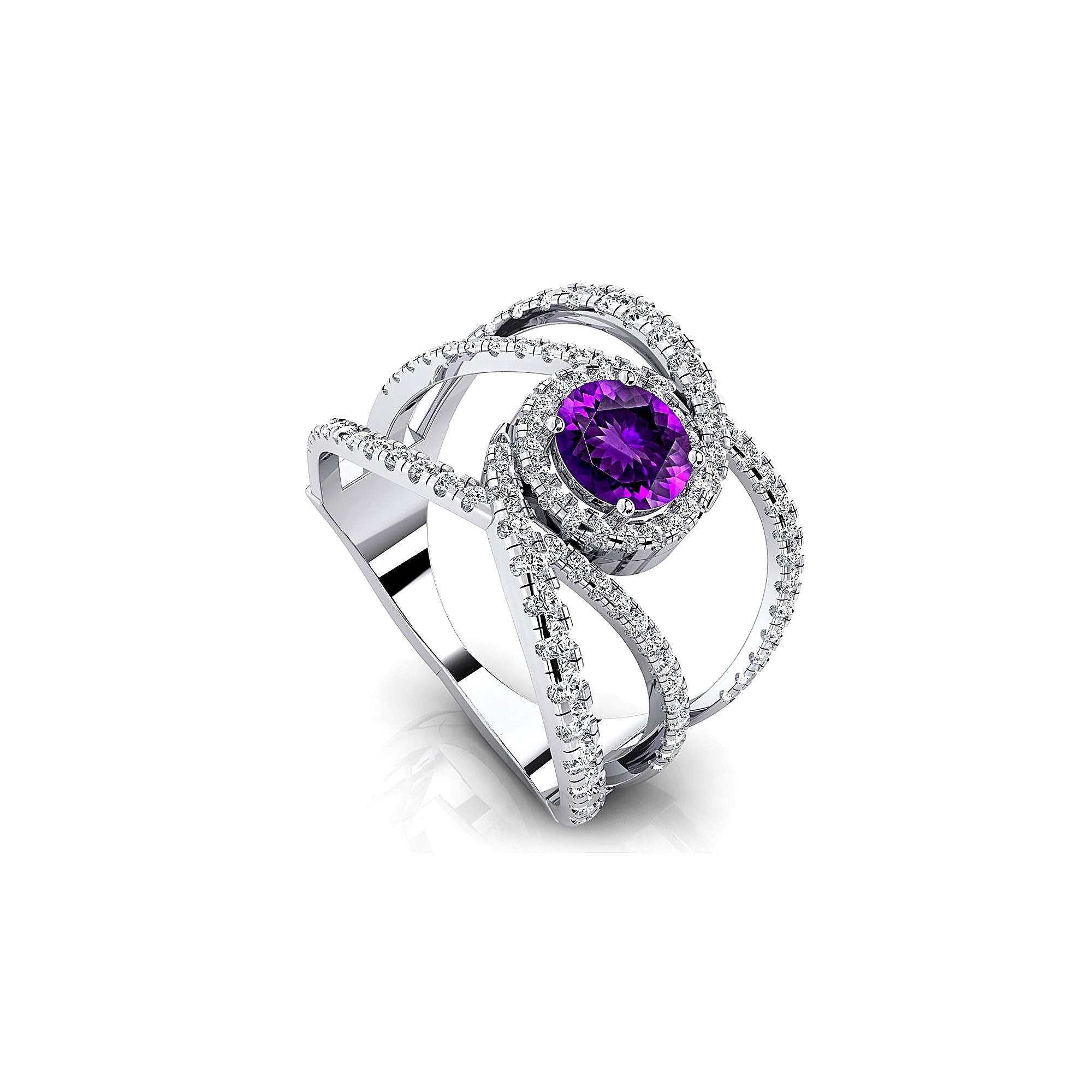 Solitaire Round Amethyst Cocktail Diamond Ring - GeumJewels