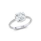 Lab Diamond Classic Six Prong Round Solitaire Ring with Accent Diamond Band - GeumJewels
