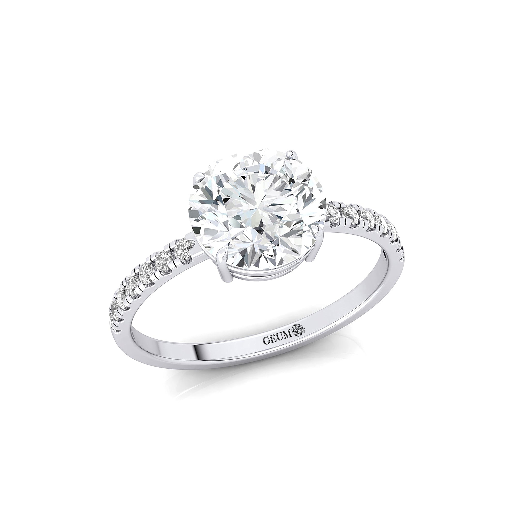 Lab Diamond Classic Six Prong Round Solitaire Ring with Accent Diamond Band - GeumJewels