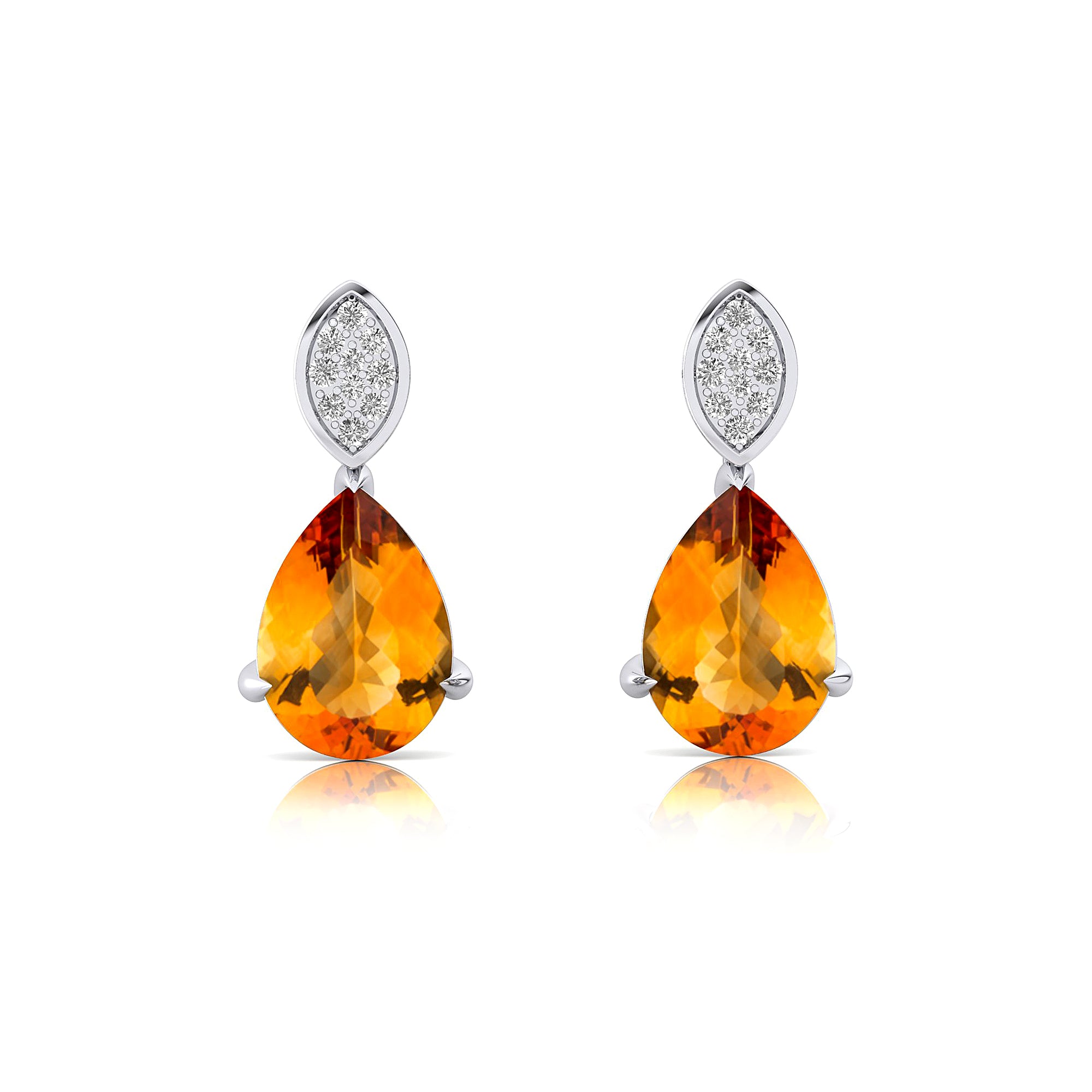 Illussion Set Diamond Earrings with Pear Cut Citrine - GeumJewels