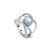 Solitaire Round Moonstone Cocktail Diamond Ring - GeumJewels