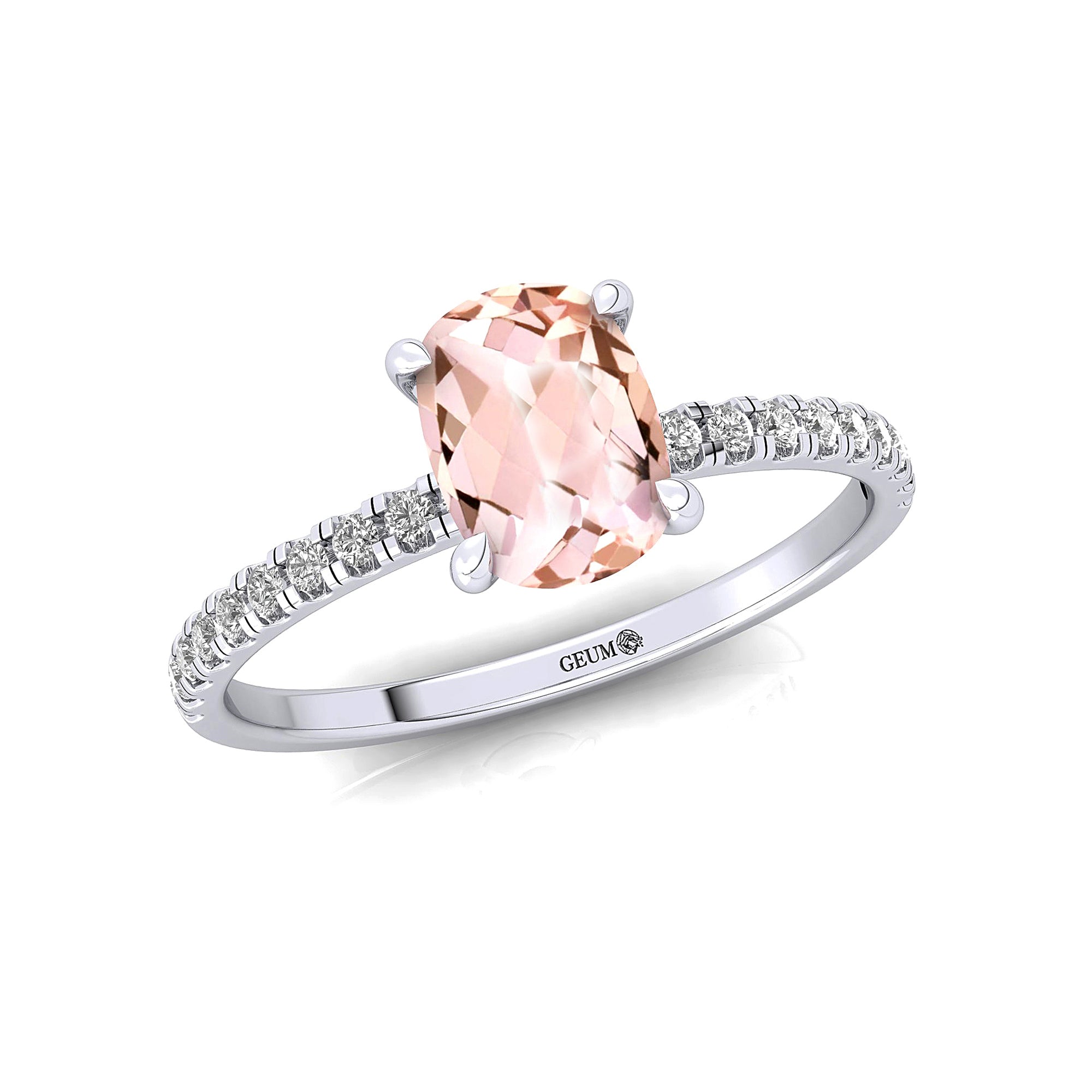 Long Cushion Morganite Thin Diamond Promise Ring - GeumJewels