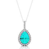 Paraiba Tourmaline Teardrop Pendant with Diamond Halo - GeumJewels