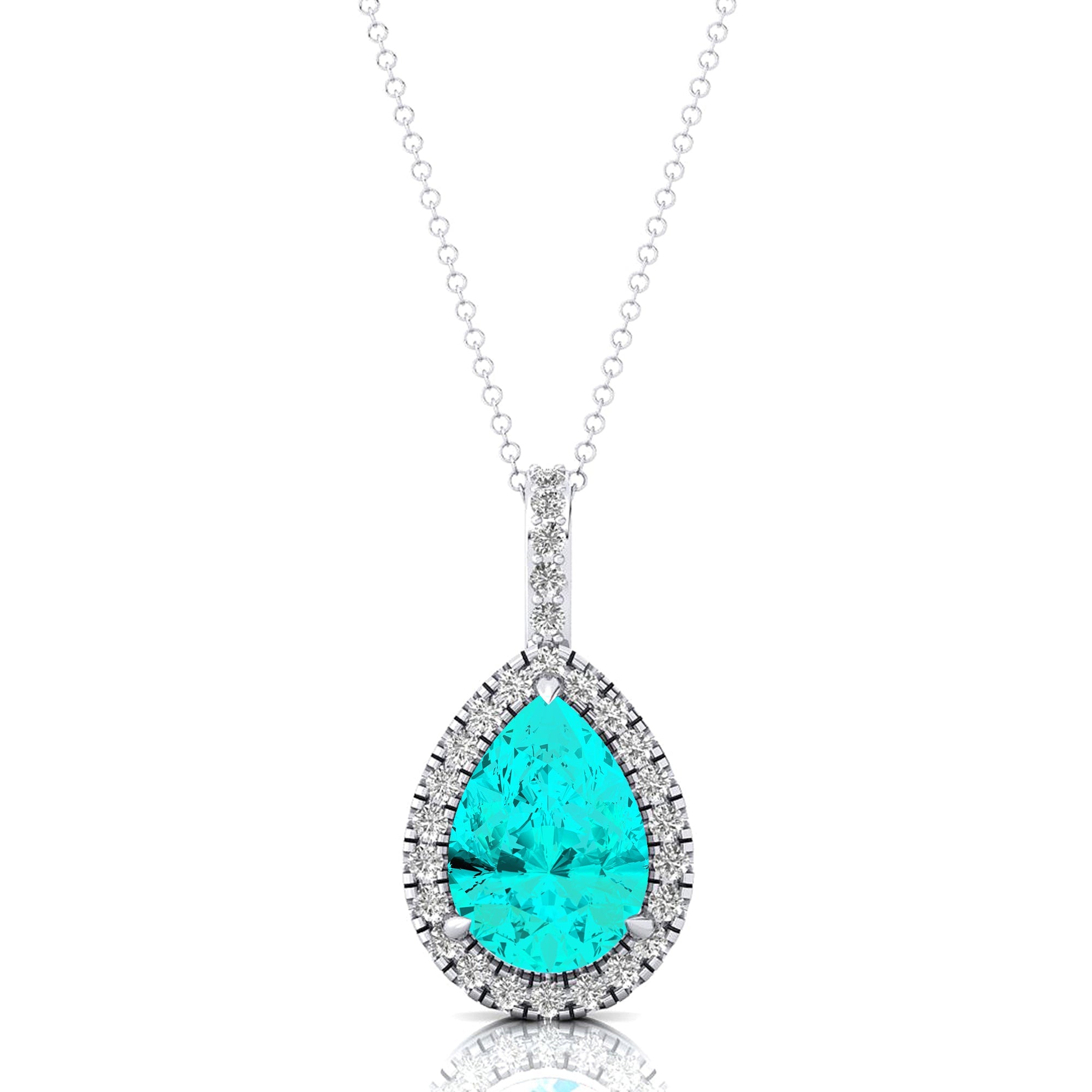 Paraiba Tourmaline Teardrop Pendant with Diamond Halo - GeumJewels