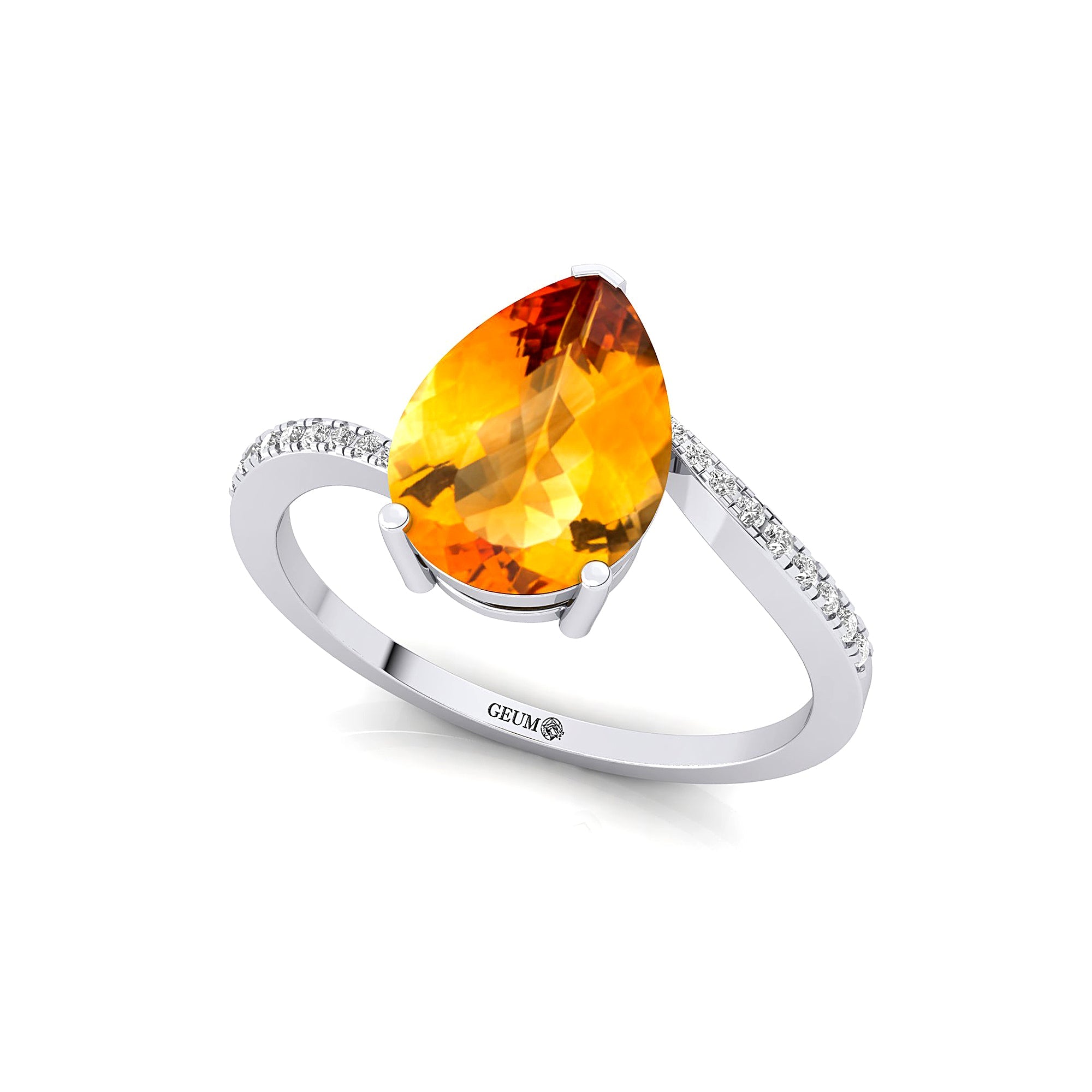 Twisted Up Down Band Pear Shaped Citrine Ring with Accent Diamonds - GeumJewels