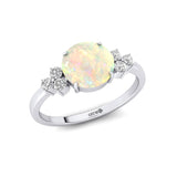 Trio Diamond Engagement Ring with Round Solitaire Opal - GeumJewels