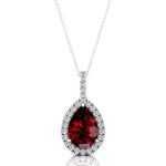 Garnet Teardrop Pendant with Diamond Halo - GeumJewels