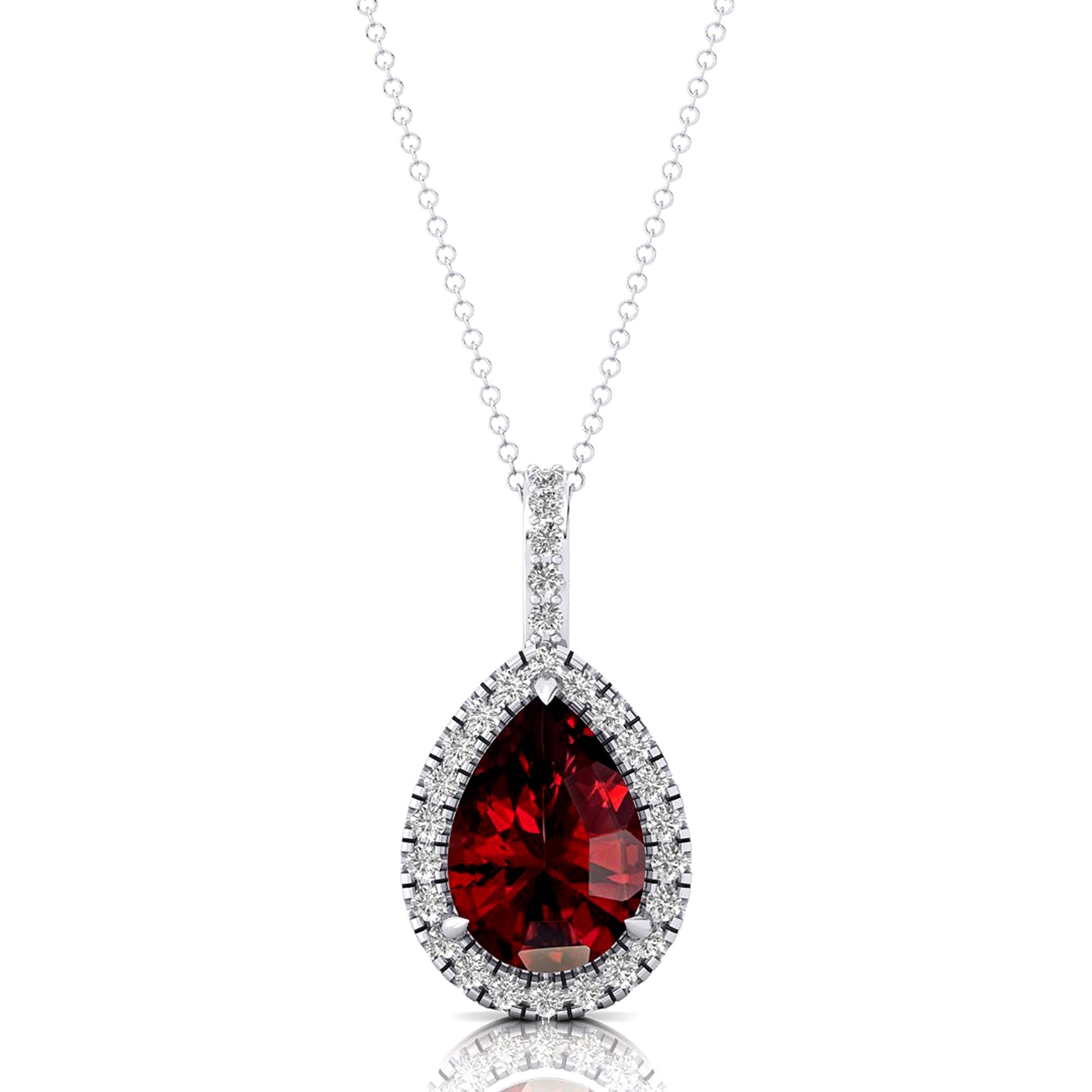Garnet Teardrop Pendant with Diamond Halo - GeumJewels