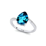 Twisted Up Down Band Pear Shaped London Blue Topaz Ring with Accent Diamonds - GeumJewels