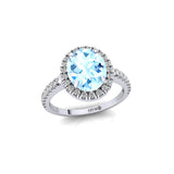 Oval Solitaire Aquamarine Halo Diamond Engagement Ring - GeumJewels