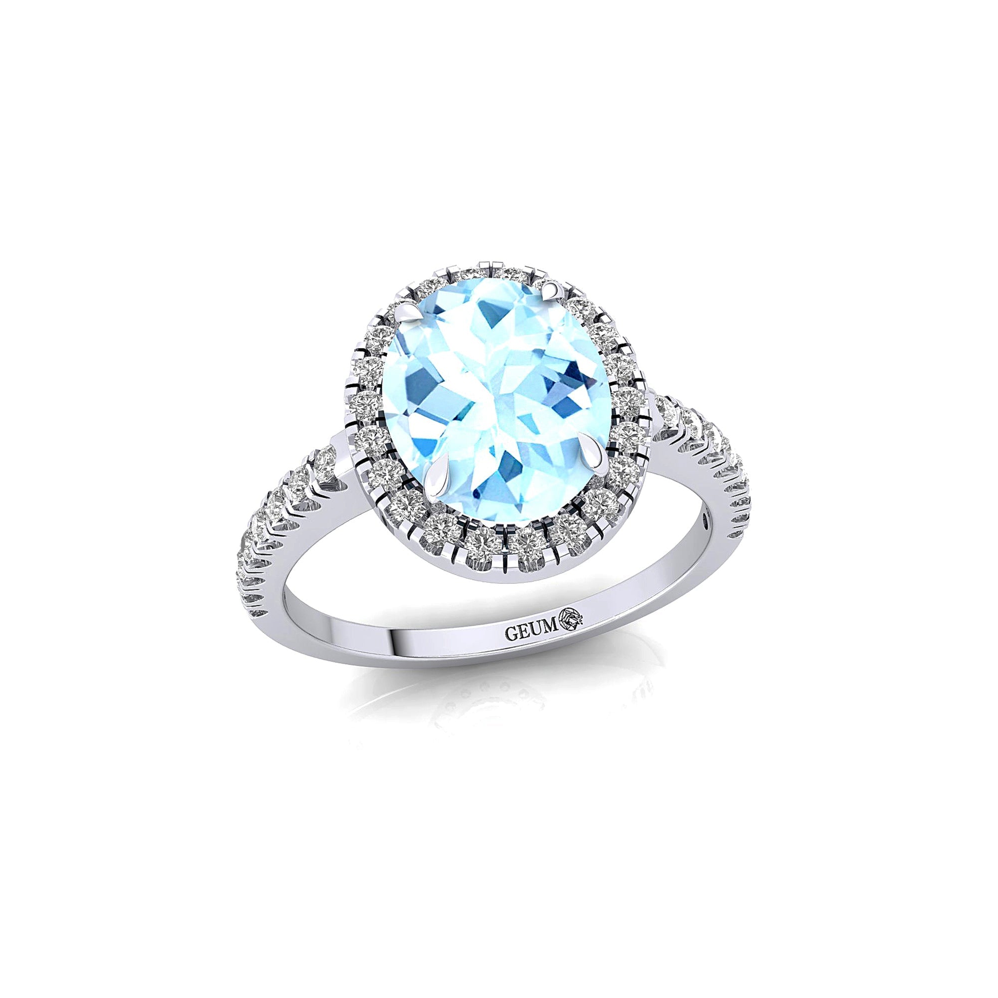 Oval Solitaire Aquamarine Halo Diamond Engagement Ring - GeumJewels