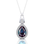 Classic Teardrop Shaped Alexandrite Halo Diamond Dangle Pendant - GeumJewels