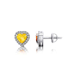 Heart Shaped Yellow Sapphire Halo Diamond Stud Earrings - GeumJewels