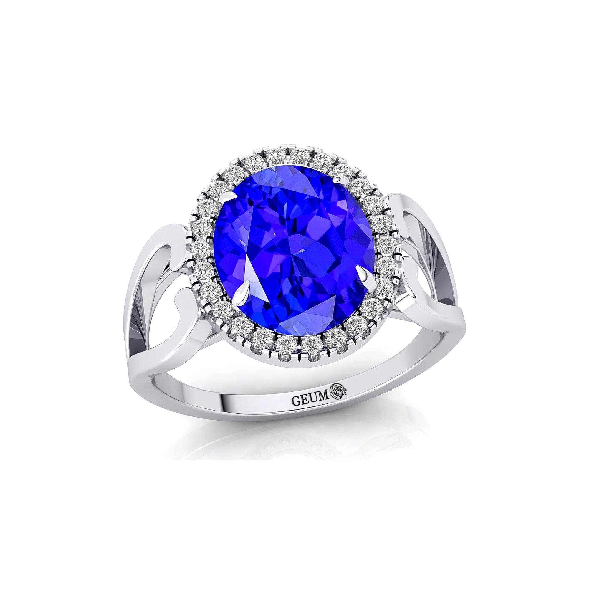 Vintage Love Inspired Oval Tanzanite Halo Diamond Engagement Ring - GeumJewels