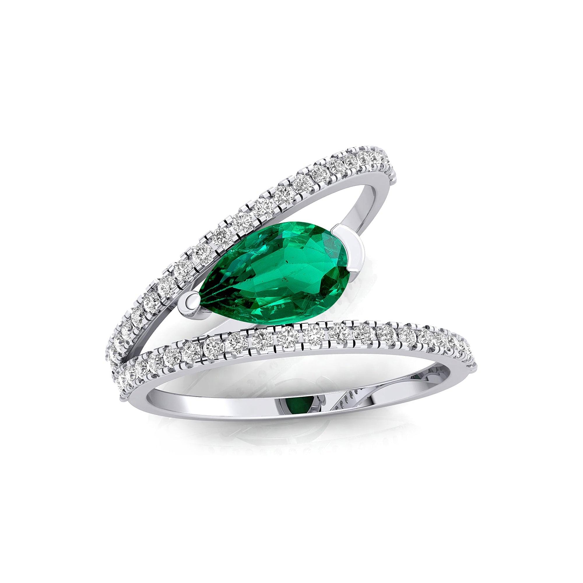 Fashionable V Shaped Diamond Ring with Pear Cut Emerald - GeumJewels