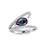 Fashionable V Shaped Diamond Ring with Pear Cut Alexandrite - GeumJewels