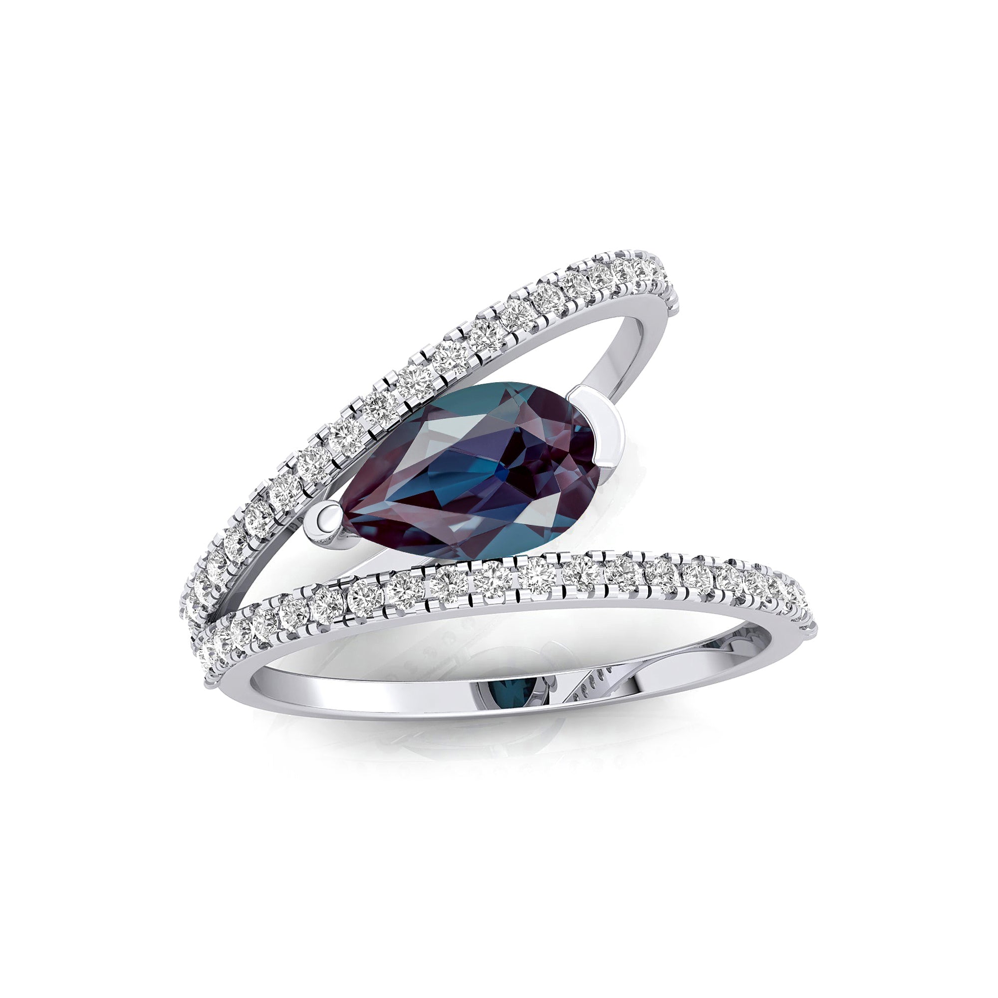 Fashionable V Shaped Diamond Ring with Pear Cut Alexandrite - GeumJewels