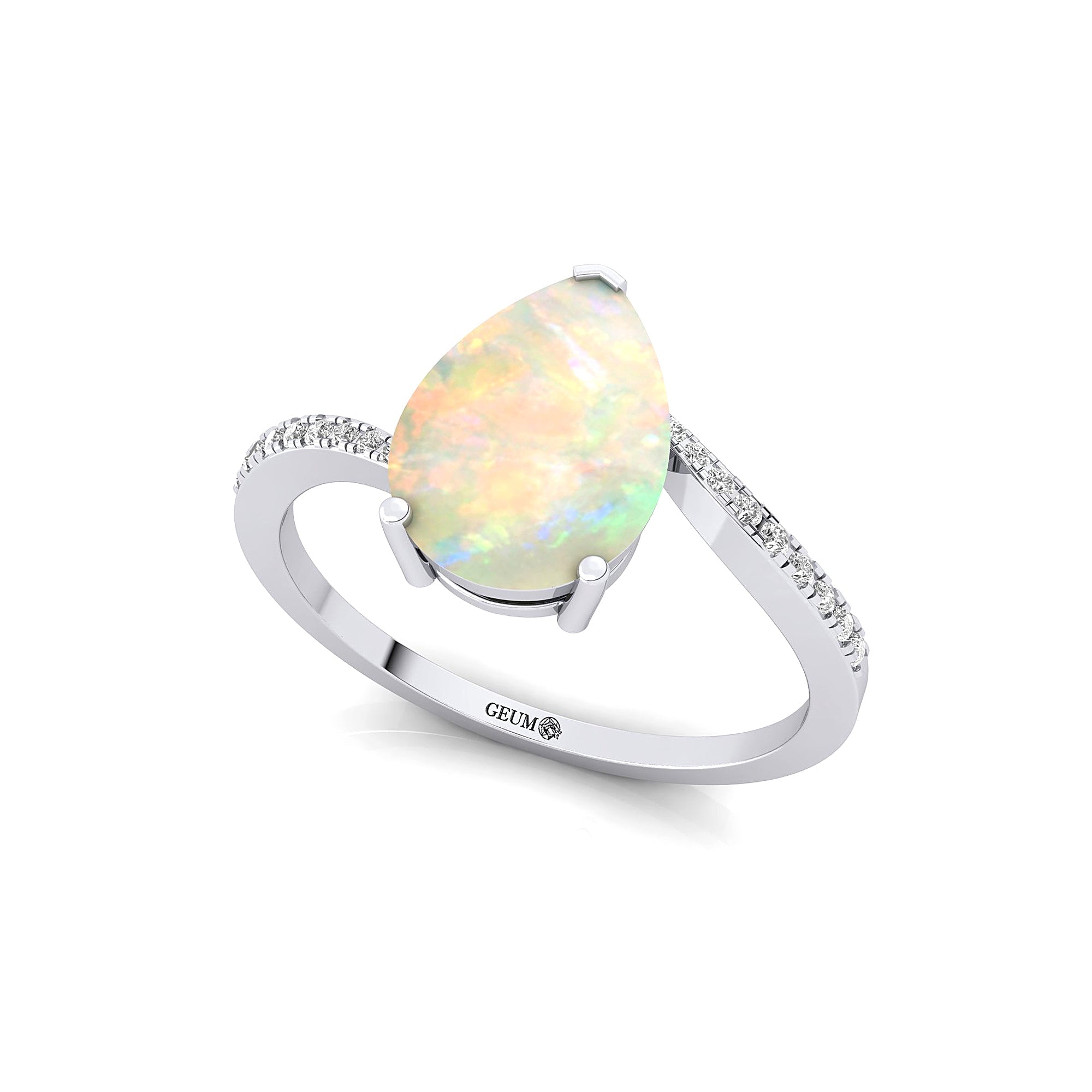Twisted Up Down Band Pear Shaped Opal Ring with Accent Diamonds - GeumJewels