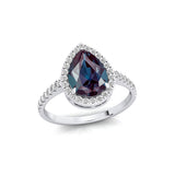 Classic Pear Shaped Alexandrite Halo Diamond Engagement Ring - GeumJewels