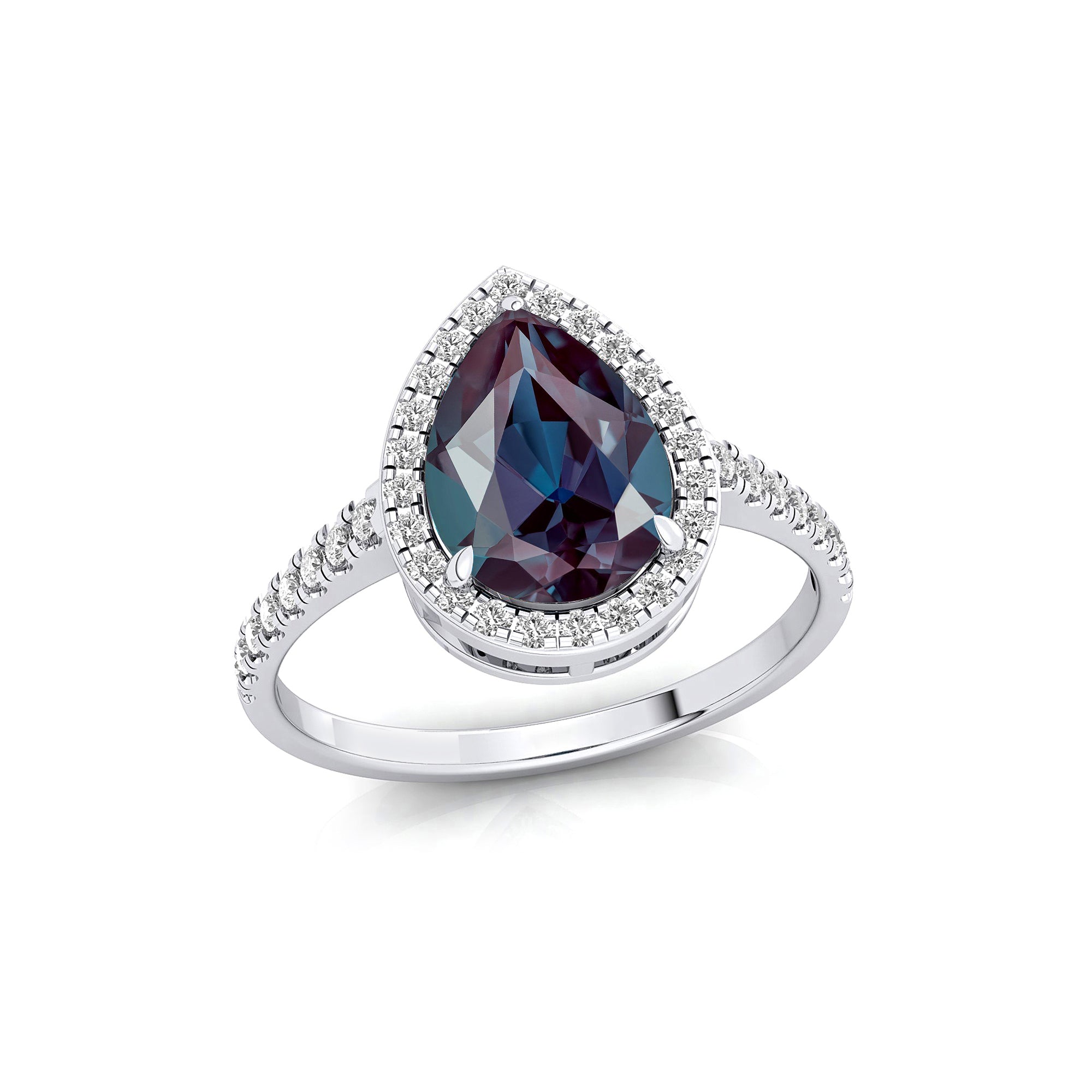 Classic Pear Shaped Alexandrite Halo Diamond Engagement Ring - GeumJewels