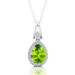 Classic Teardrop Shaped Peridot Halo Diamond Dangle Pendant - GeumJewels