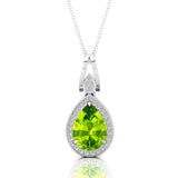 Classic Teardrop Shaped Peridot Halo Diamond Dangle Pendant - GeumJewels